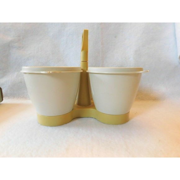 Vintage Tupperware Almond 757-3 Condiment Caddy Server W/ 3 Lids 733-1 - Picture 3 of 8